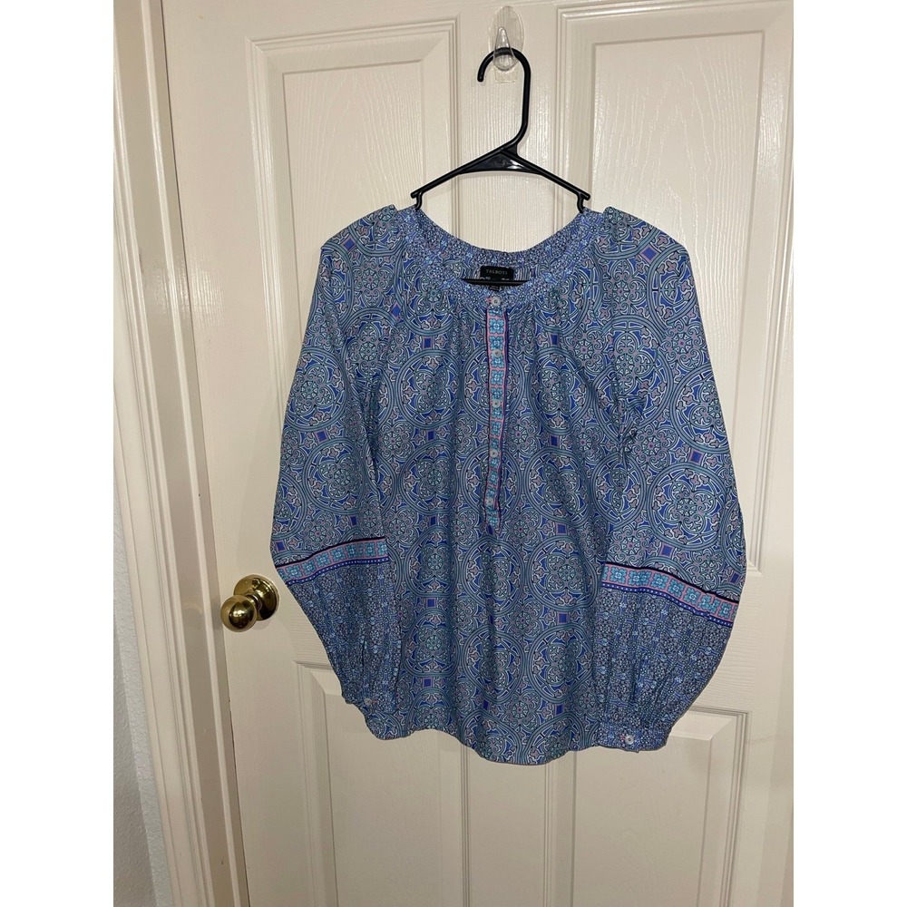TALBOTS Xsmall Blue‎ Geometric Long Sleeve Blouse